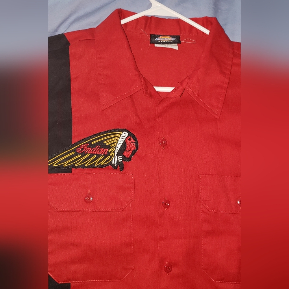 Men's Red and Black Dickies Button-Up Shirt - Picture 2 of 5